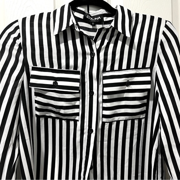 Tinas Fashion Striped Long Sleeve Button Up Blouse - Picture 3 of 9
